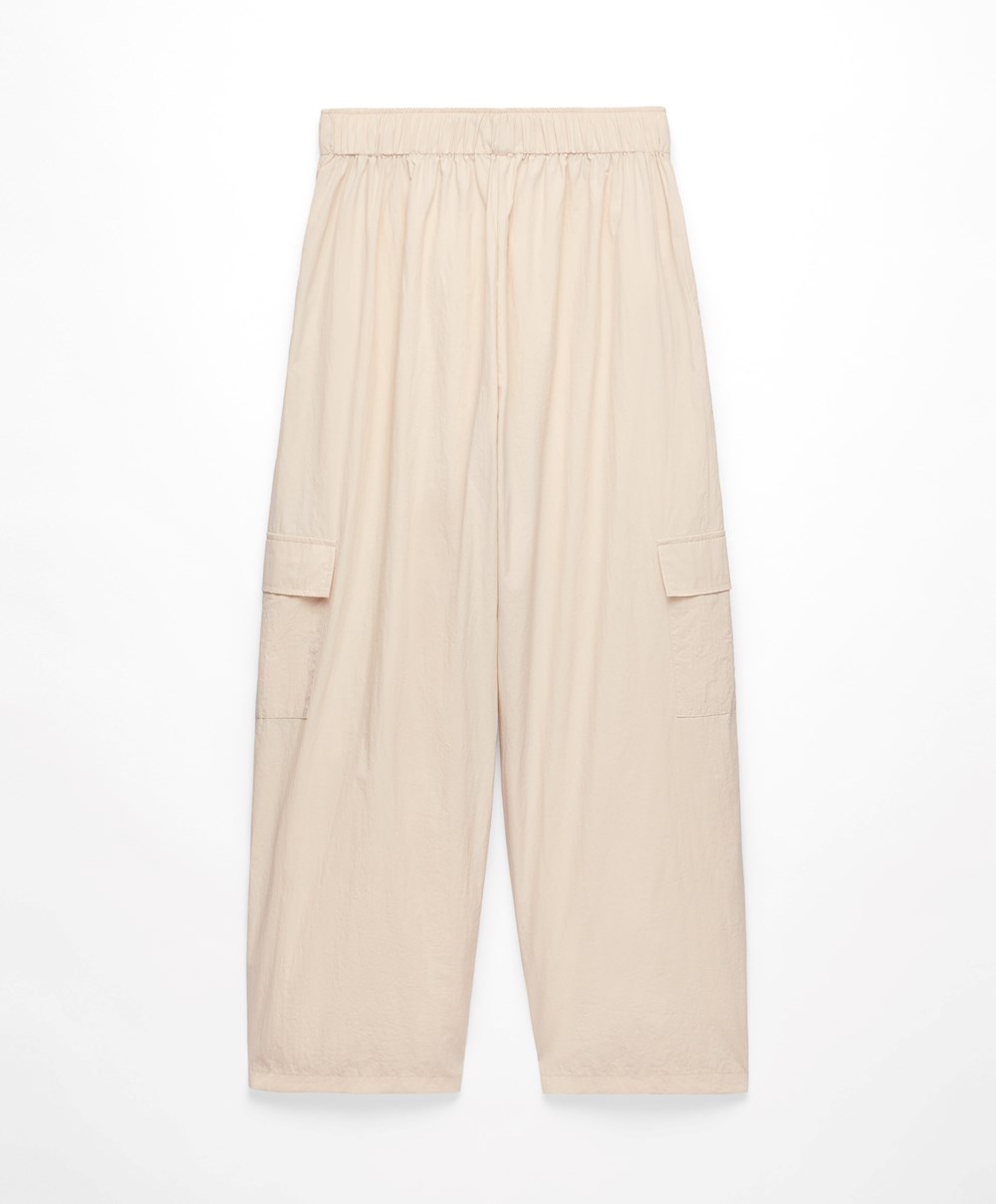 Oysho φαρδια-leg Cargo Trousers Ecru | IYNHUO-138