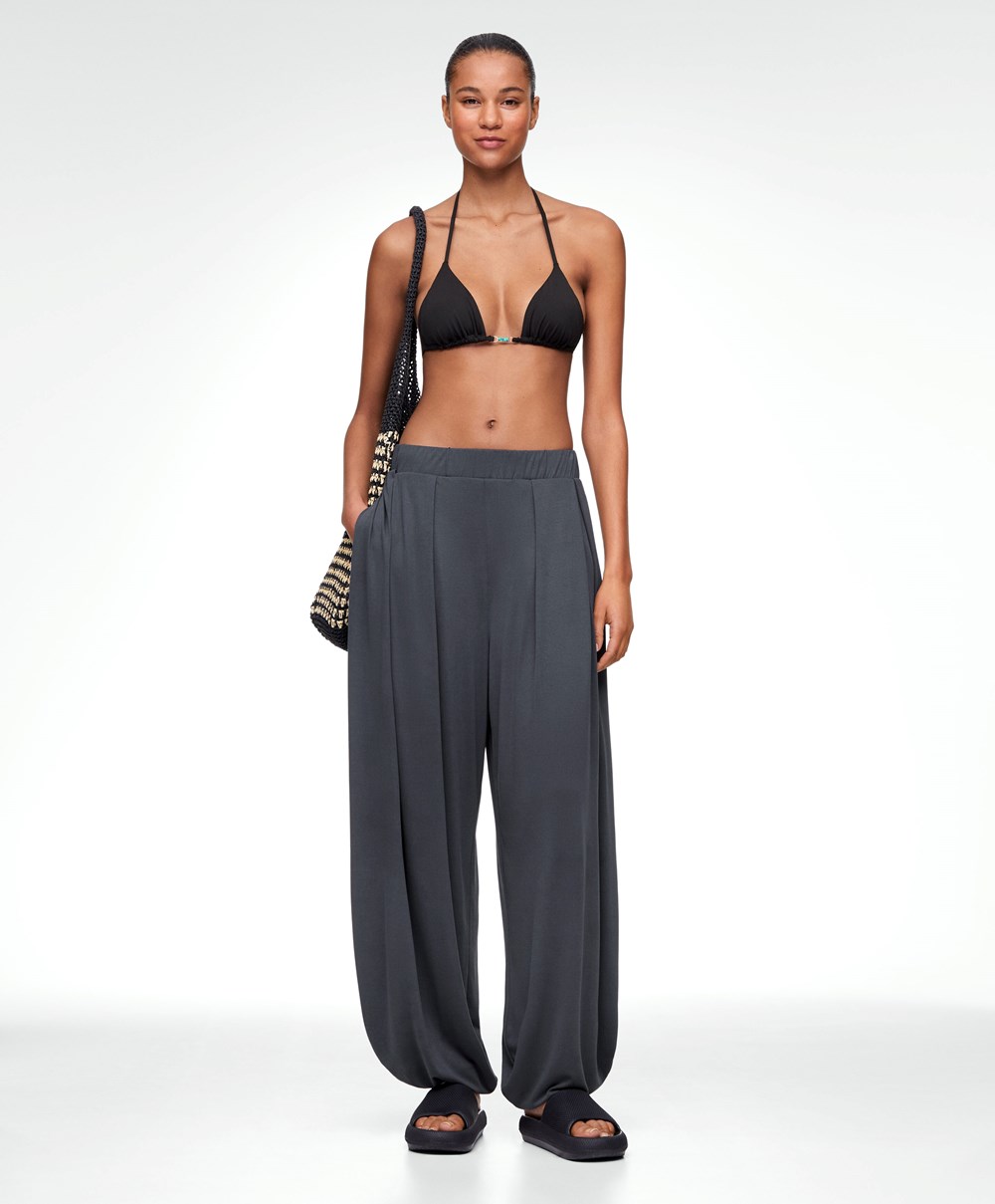 Oysho φαρδια-leg Draped Modal Trousers Anthracite | IEOHYV-507