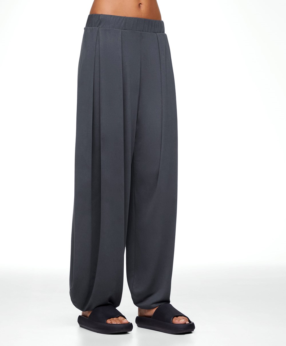 Oysho φαρδια-leg Draped Modal Trousers Anthracite | IEOHYV-507