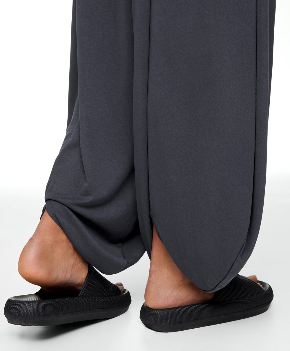 Oysho φαρδια-leg Draped Modal Trousers Anthracite | IEOHYV-507