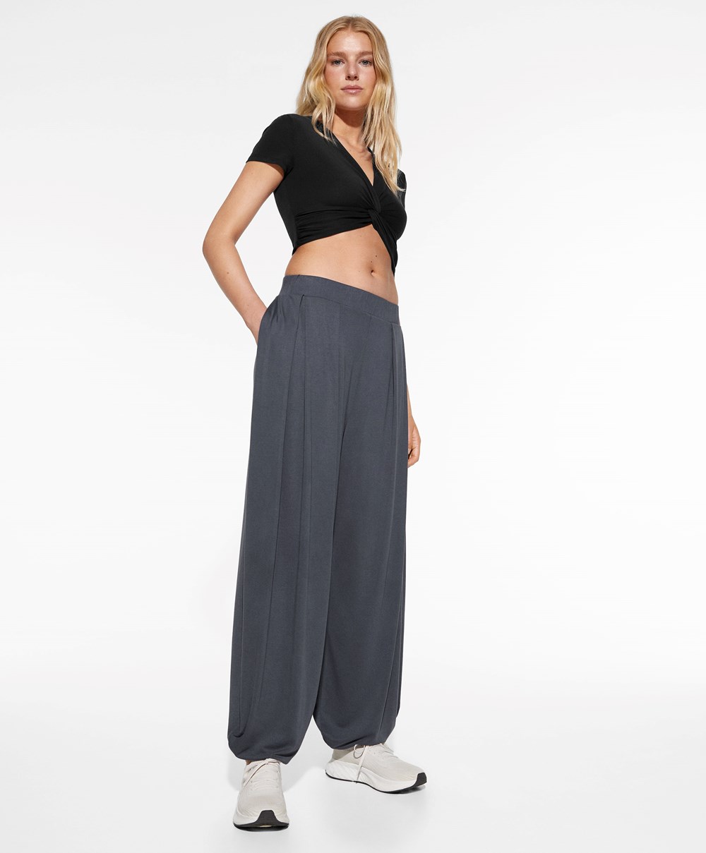 Oysho φαρδια-leg Draped Modal Trousers Anthracite | XIPRKQ-986