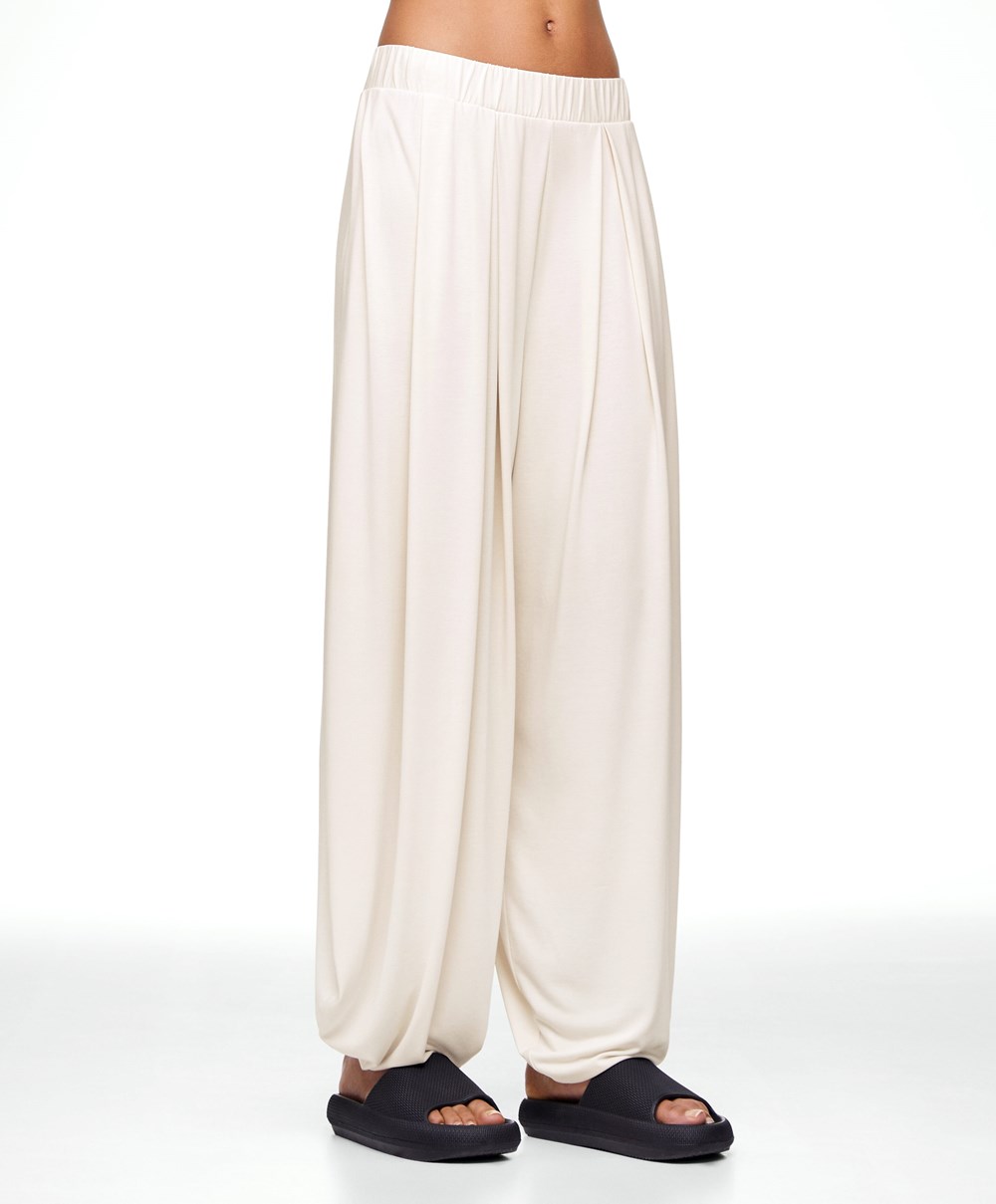 Oysho φαρδια-leg Draped Modal Trousers Stone | HXTIMA-461