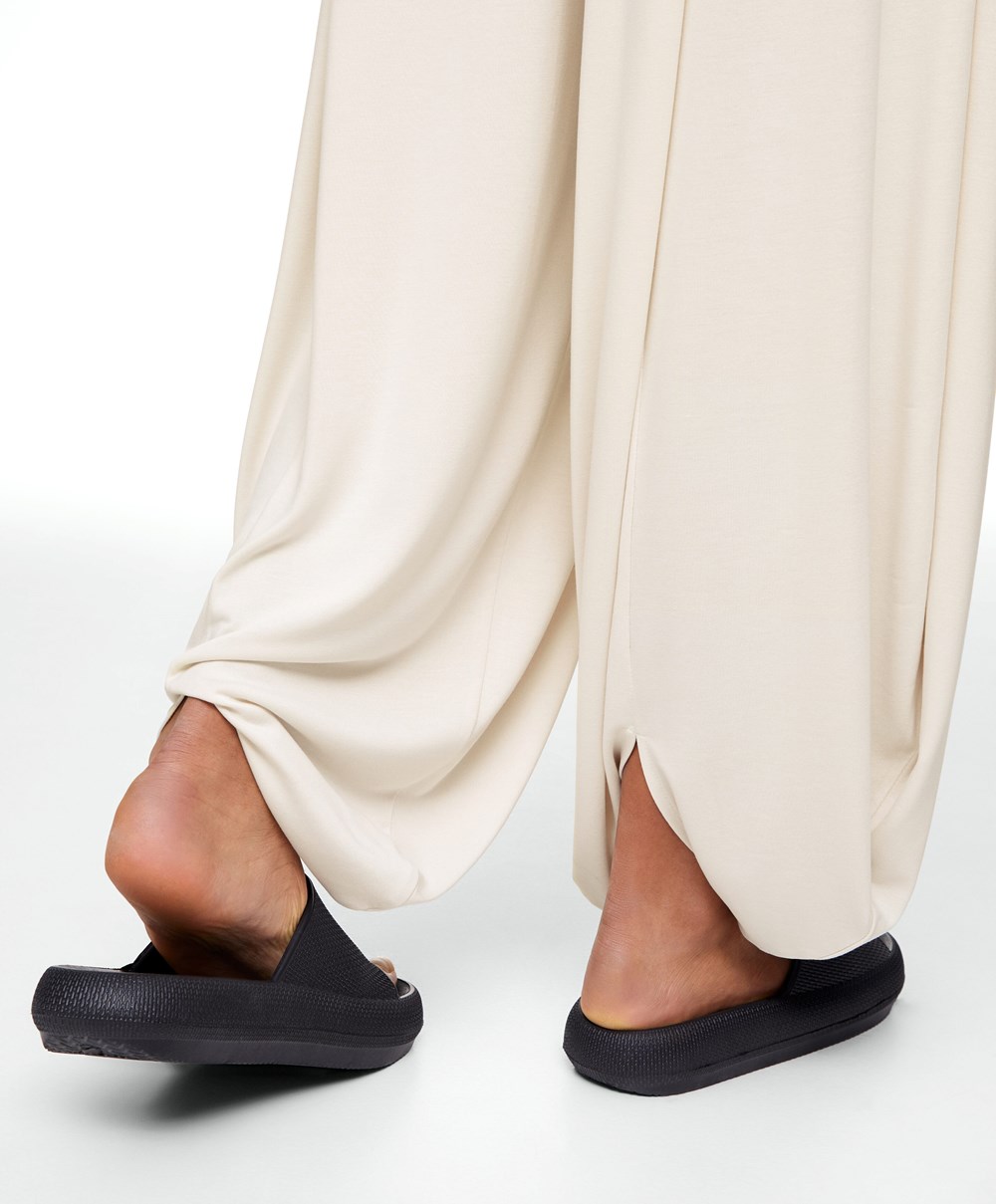 Oysho φαρδια-leg Draped Modal Trousers Stone | HXTIMA-461