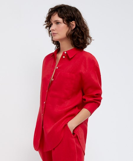 Oysho 100% Linen Long-sleeved Shirt κοκκινα | OZIBPX-612