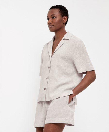 Oysho 100% Linen Shirt Sand Melange | KWEIAB-861