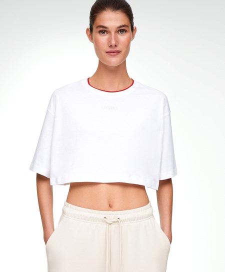 Oysho 100% βαμβακερα Cropped κοντο-sleeved Logo T-shirt κοκκινα | XUPDAJ-361