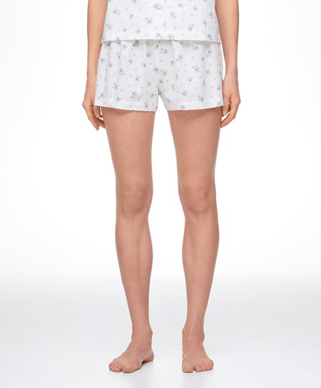 Oysho 100% βαμβακερα Plumeti Printed Shorts μπλε | IVLYTC-863