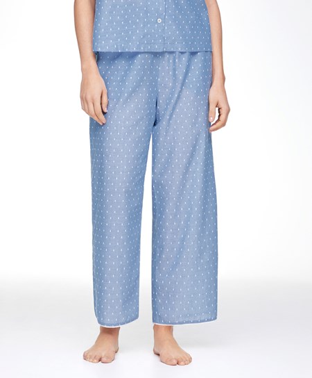 Oysho 100% βαμβακερα Plumeti Trousers μπλε | FVEPKB-798