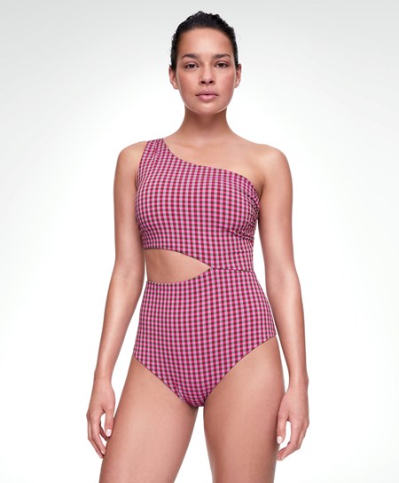 Oysho Asymmetric Gingham Trikini κοκκινα | GXLNPU-580