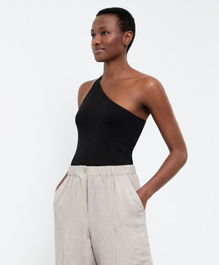 Oysho Asymmetric Knit Top μαυρα | BRQAOW-028