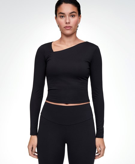 Oysho Asymmetrical Neckline Top μαυρα | XDJKNT-678