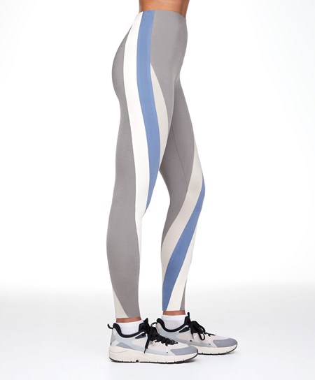 Oysho Colour Block Compressive 65cm Ankle-length Leggings ασημι | TWDGMP-908