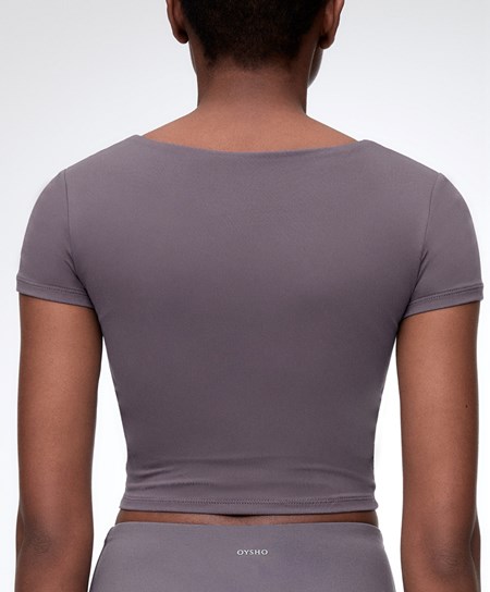 Oysho Comfortlux κοντο-sleeved T-shirt With Cups Purple-grey | CKPRST-943