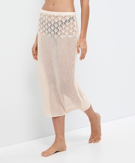 Oysho Crochet Midi Skirt Sand | MRHAFN-170