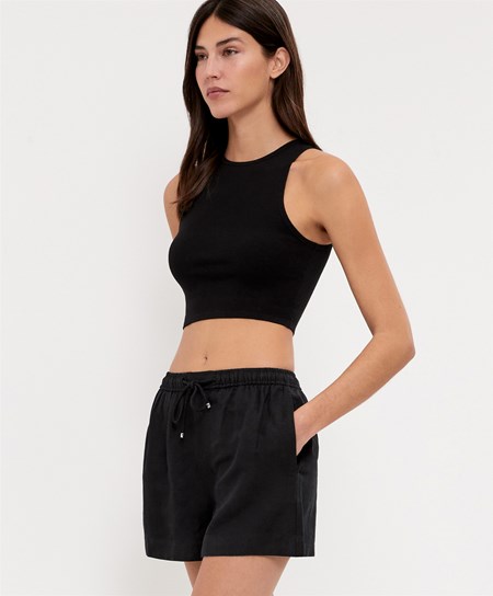 Oysho Cropped Knit Top μαυρα | UYJZQE-034