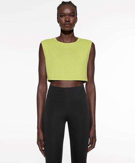 Oysho Cropped Modal T-shirt πρασινο | FMESTC-968