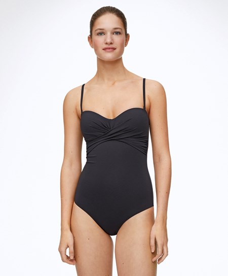 Oysho Crossover Neckline Swimsuit μαυρα | AKYXJZ-195