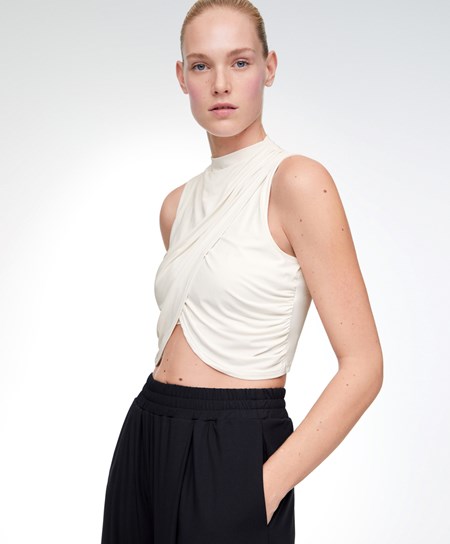 Oysho Draped Crop Top Cream-white | HNEBYS-641