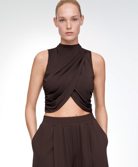 Oysho Draped Crop Top καφε | DUFPOT-850