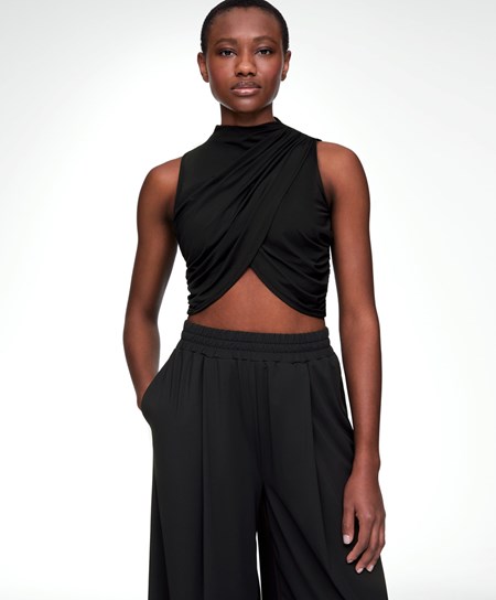 Oysho Draped Crop Top μαυρα | OYXMAZ-102