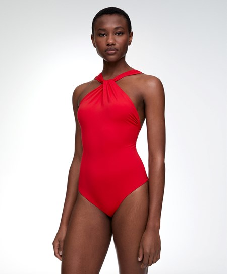 Oysho Draped Halter Swimsuit κοκκινα | CPLBTF-186