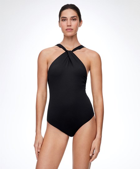 Oysho Draped Halter Swimsuit μαυρα | DCZVHR-074