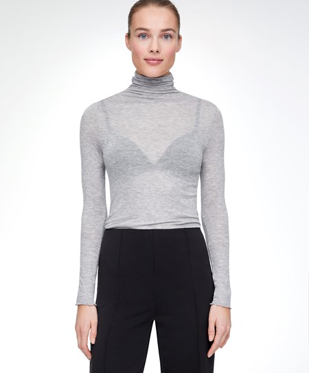 Oysho Extra-fine Long-sleeved T-shirt With High Neck γκρι | ISKWBJ-352