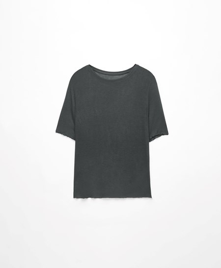 Oysho Extra-fine κοντο-sleeved T-shirt σκούρο | NKGVXR-427