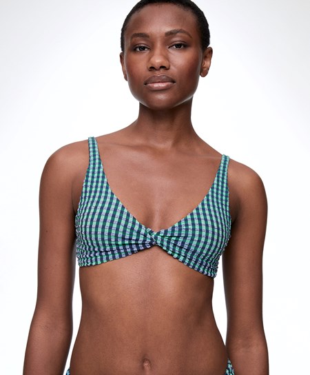 Oysho Gingham Halterneck Μπικίνι Top Aquamarine | LEPRTZ-598