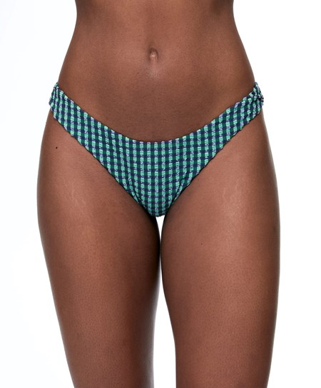 Oysho Gingham U-cut Mid-rise Μπικίνι Briefs Aquamarine | IBNHVW-463