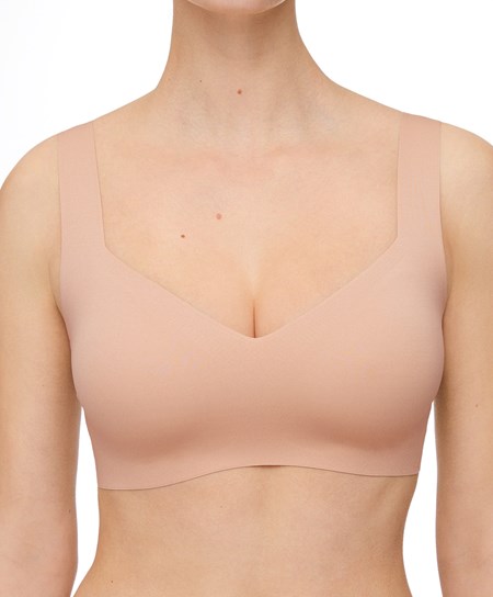 Oysho Invisible Laser-cut V-neck Bra Μπεζ | UQNCSW-619