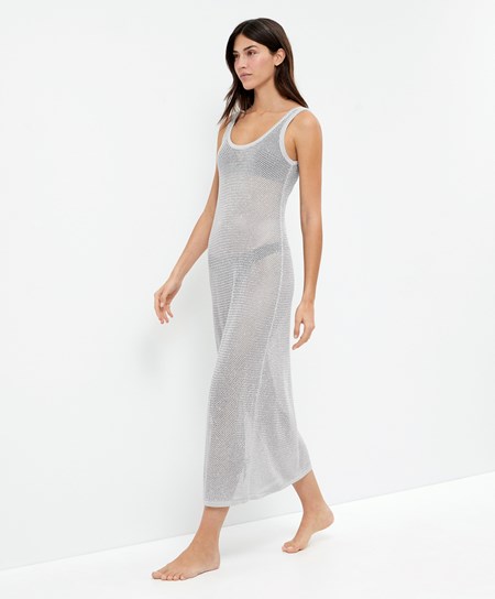 Oysho Knit Midi φορεμα ασημι | CRBNOE-519