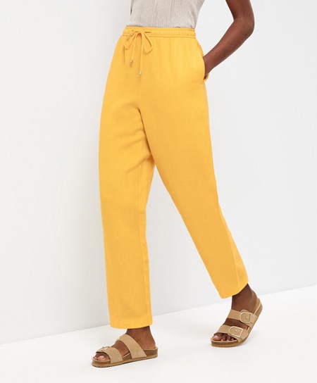 Oysho Linen Relaxed Fit Trousers Mid-yellow | KHIWTZ-870