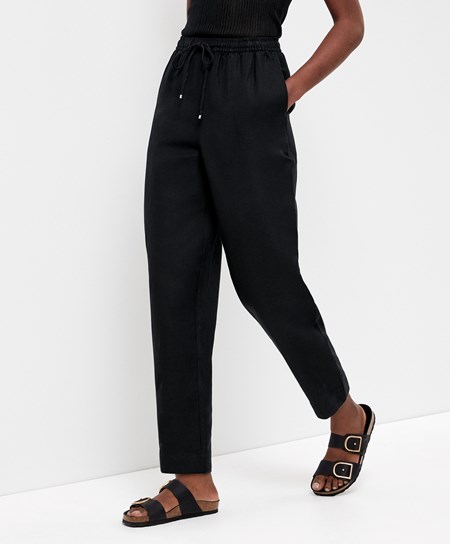 Oysho Linen Relaxed Fit Trousers μαυρα | XEBJLZ-921