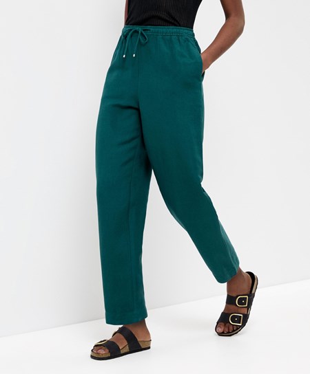 Oysho Linen Relaxed Fit Trousers πρασινο | YDGNKW-901