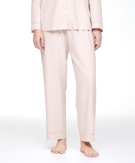 Oysho Linen Trousers Μπεζ | KHCOUW-923