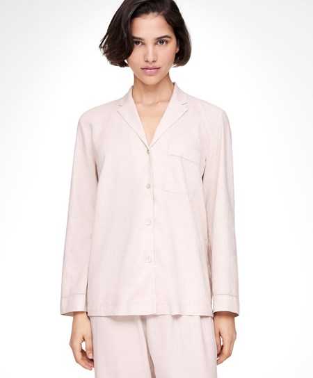 Oysho Long-sleeved Linen Shirt Μπεζ | MLOHXE-065