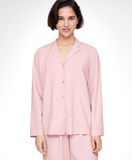 Oysho Long-sleeved Linen Shirt ροζ | PWFBXR-023