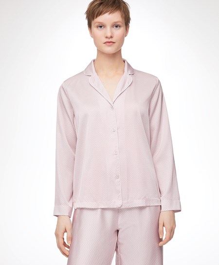 Oysho Long-sleeved Satin Shirt ροζ | MYSEXD-327