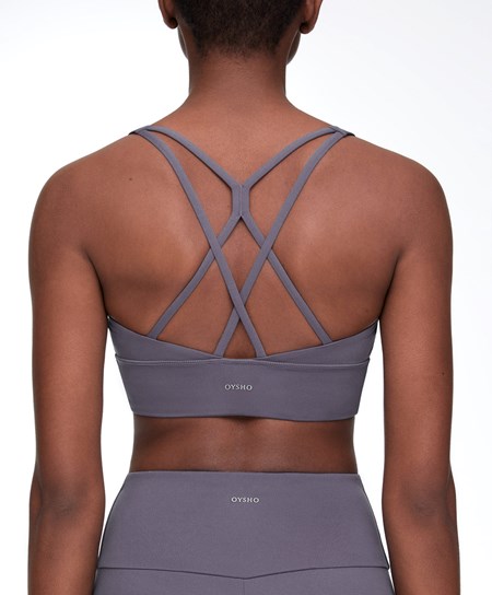 Oysho Medium-support Sports Bra With Cups Purple-grey | FJCPGO-231