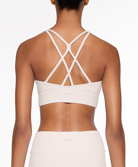 Oysho Medium-support Sports Bra With Cups Ivory Ecru | MKECBJ-936