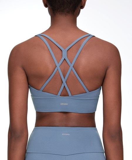 Oysho Medium-support Sports Bra With Cups Mid-blue | QCGFVO-867