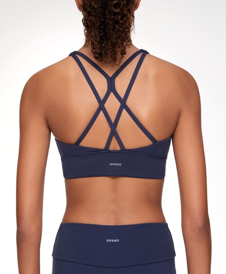 Oysho Medium-support Sports Bra With Cups σκούρο μπλε | RWFKUA-851