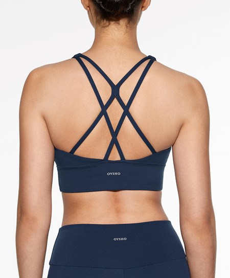 Oysho Medium-support Sports Bra With Cups σκουρο μπλε μπλε | UYDOEZ-862