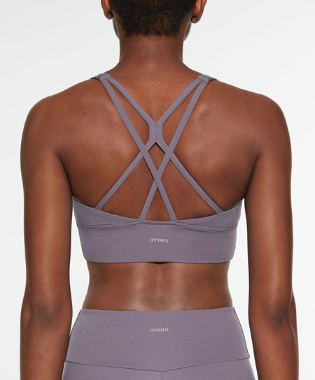 Oysho Medium-support Sports Bra With Cups Grey-lilac | WGOYTR-957