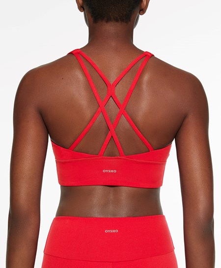 Oysho Medium-support Sports Bra With Cups κοκκινα | XLIYMO-437