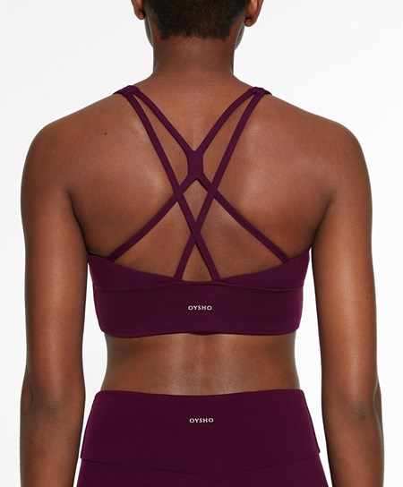 Oysho Medium-support Sports Bra With Cups μωβ | ZKVSAC-459