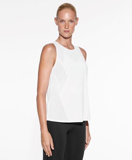 Oysho Microperforated Technical αμανικα T-shirt ασπρα | HWDAVM-579