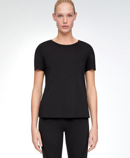 Oysho Microperforated κοντο-sleeved Technical T-shirt μαυρα | GXZLFP-815