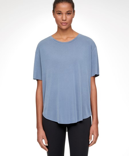 Oysho Modal κοντο-sleeved T-shirt Mid-blue | RJIAWS-942